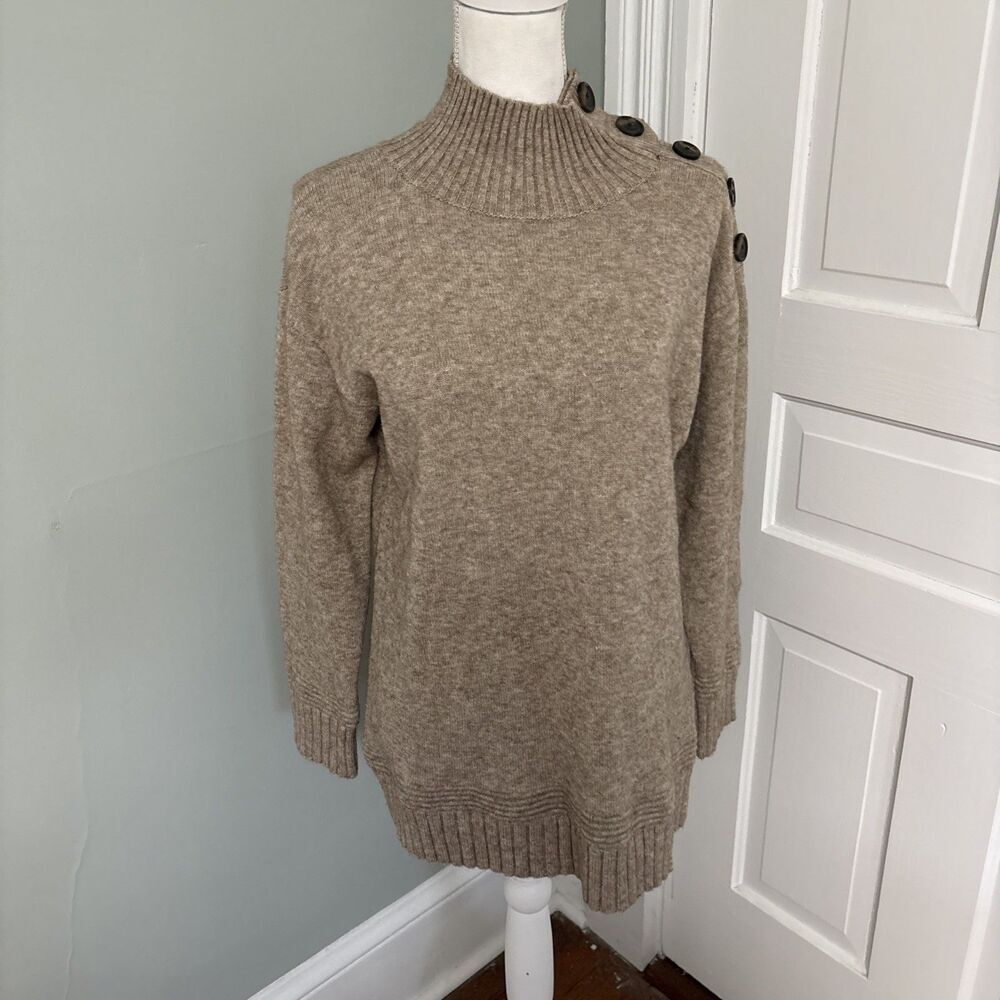 Anthropologie Margairta Tan Button Mock Neck Tunic‎ Sweater Size XS Soft Warm